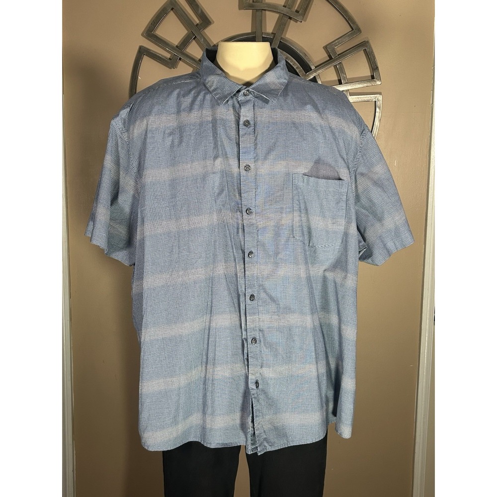 Claiborne Stretch Short Sleeve 4XL Blue Button Front Dress Cotton Big Tall